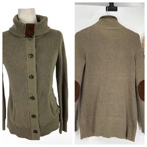 VTG LRL Sweater Cardigan Elbow Patches Green Knit Fox Hunt Buttons Equestrian PS